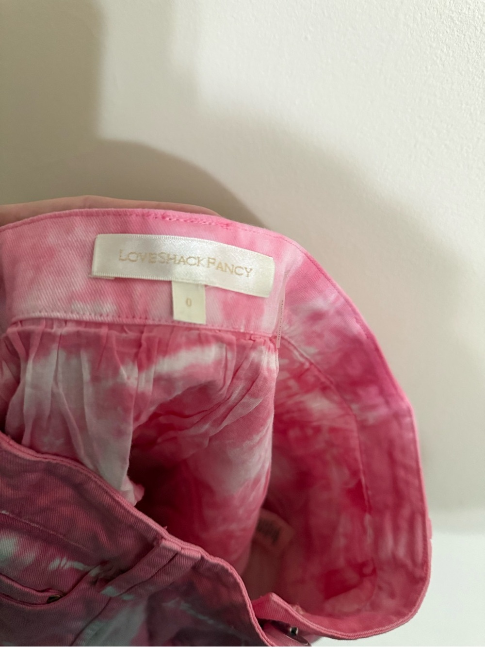LoveShackFancy Landon Mini Skirt XS 0 Women's Casual Pink Tie Dye Denim Short - Picture 7 of 7